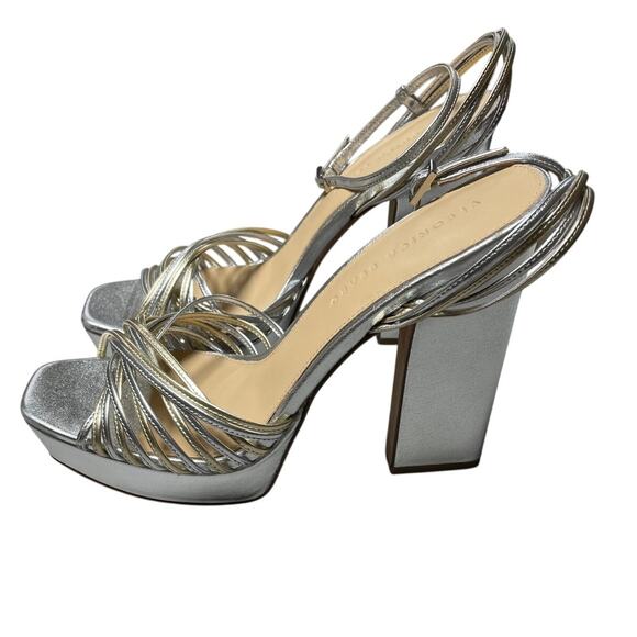 Veronic Beard Fletcher Metallic Chunky Platform Heel Sandals Two Tone Size 10.5M - Picture 3 of 9
